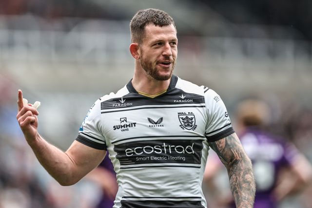 Cade Cust of Hull FC reacts during the Betfred Magic Weekend 2025 match Huddersfield Giants vs Hull FC at St. James's Park, Newcastle, United Kingdom, 4th May 2025

(Photo by Mark Cosgrove/News Images)