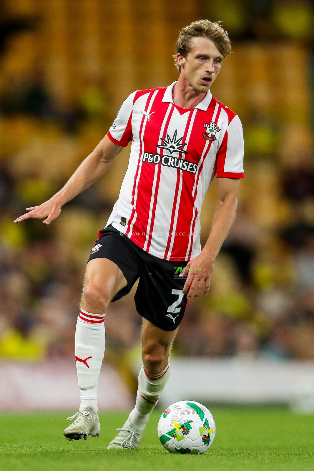 Mads Roerslev of Southampton runs with the ball during the Carabao Cup match Norwich City vs Southampton at Carrow Road, Norwich, United Kingdom, 26th August 2025

(Photo by Izzy Poles/News Images)