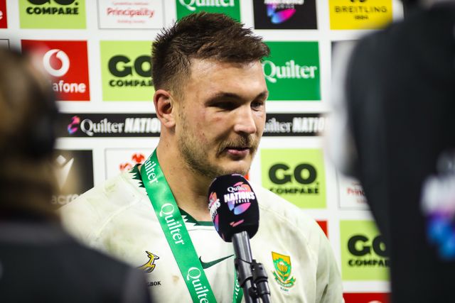 Andre Esterhuizen of South Africa on tv duties after the match during the Quilter Nations Series 2025 match Wales vs South Africa at Principality Stadium, Cardiff, United Kingdom, 29th November 2025

(Photo by Andrew Lewis/News Images)

*** GER AUT SUI OUT ***
