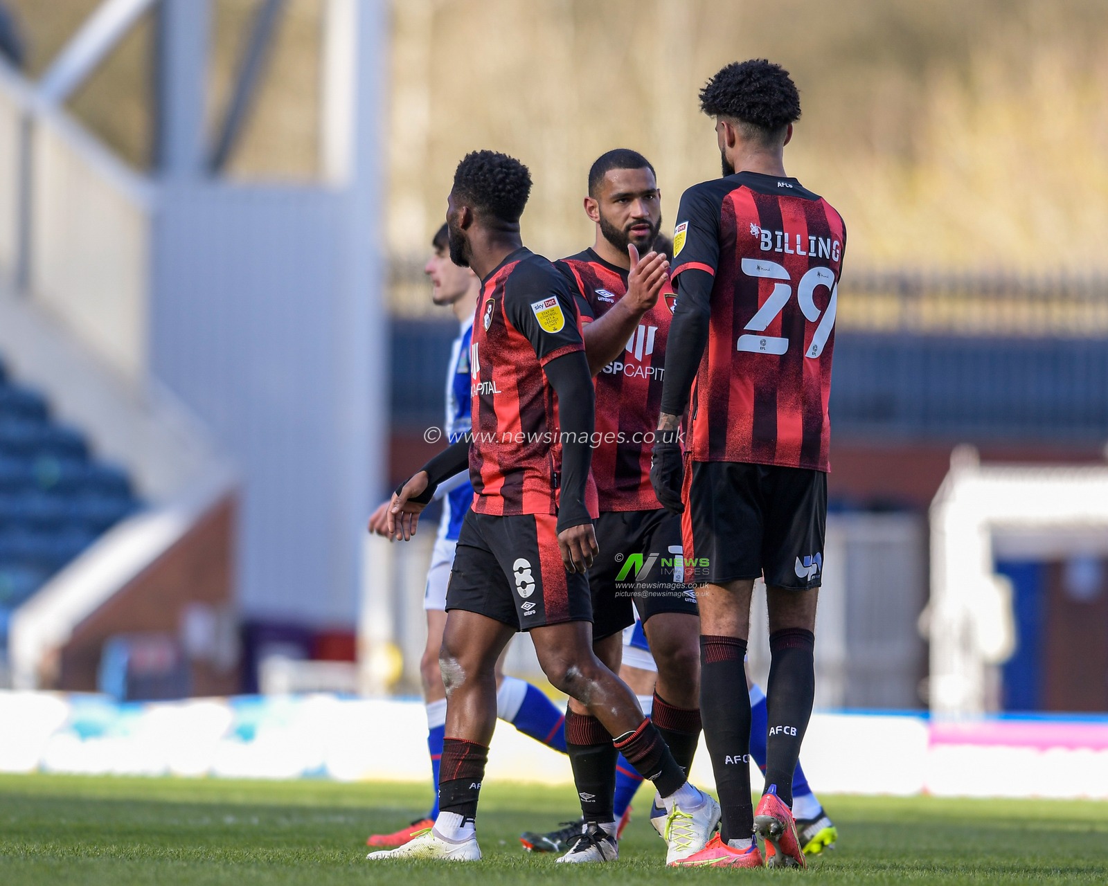 Philip Billing #29 of Bournemouth and Cameron Carter-Vickers #18 of Bournemouth congratulate each other at the end of the game after seeing their side beat Blackburn Rovers 0-2