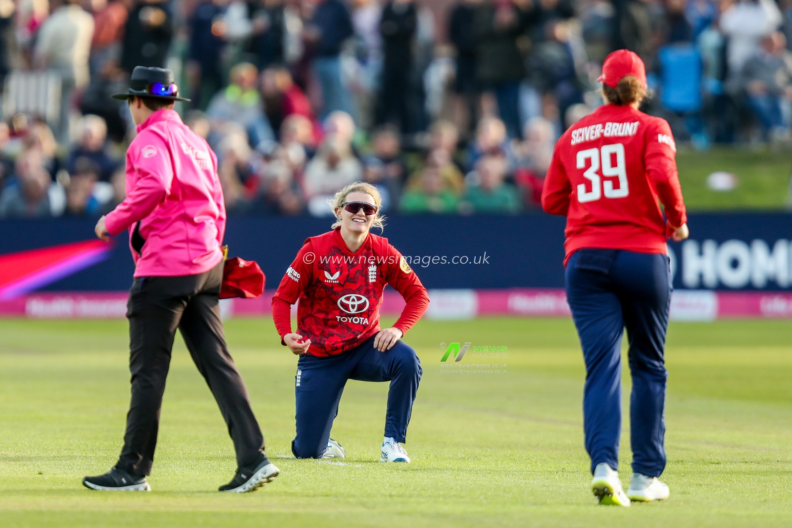 Charlie Dean of England Women reacts during the 1st Vitality IT20 Series England Women v West Indies Women at The Spitfire Ground, Canterbury, United Kingdom, 21st May 2025

(Photo by Izzy Poles/News Images)