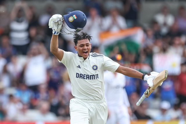 Yashasvi Jaiswal of India celebrates a century (100 runs) during the 1st Rothesay Test Match Day 1 England vs India at Headingley Cricket Ground, Leeds, United Kingdom, 20th June 2025

(Photo by Mark Cosgrove/News Images)