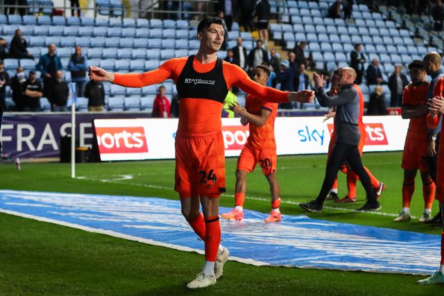 Kieffer Moore of Ipswich Town celebrates his teams win after the Sky Bet Championship match Coventry City vs Ipswich Town at Coventry Building Society Arena, Coventry, United Kingdom, 30th April 2024

(Photo by Gareth Evans/News Images)