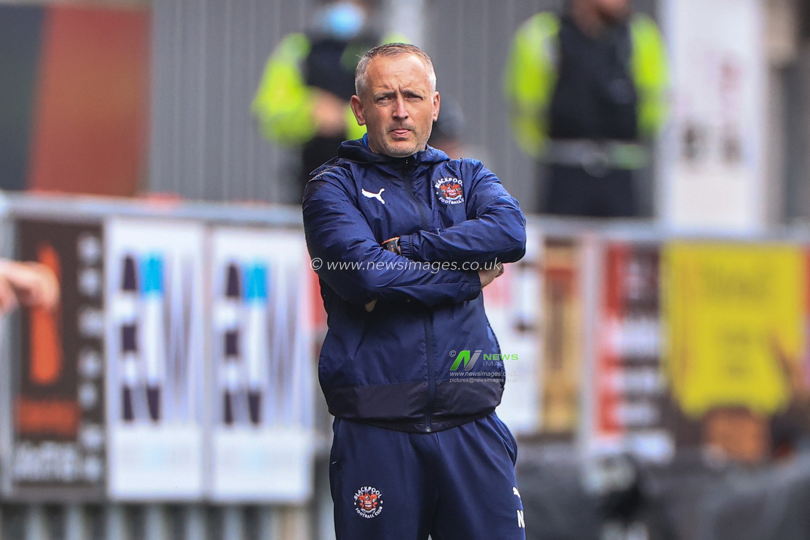 Neil Critchley Manager of Blackpool looks on as Blackpool go 1-0 down
