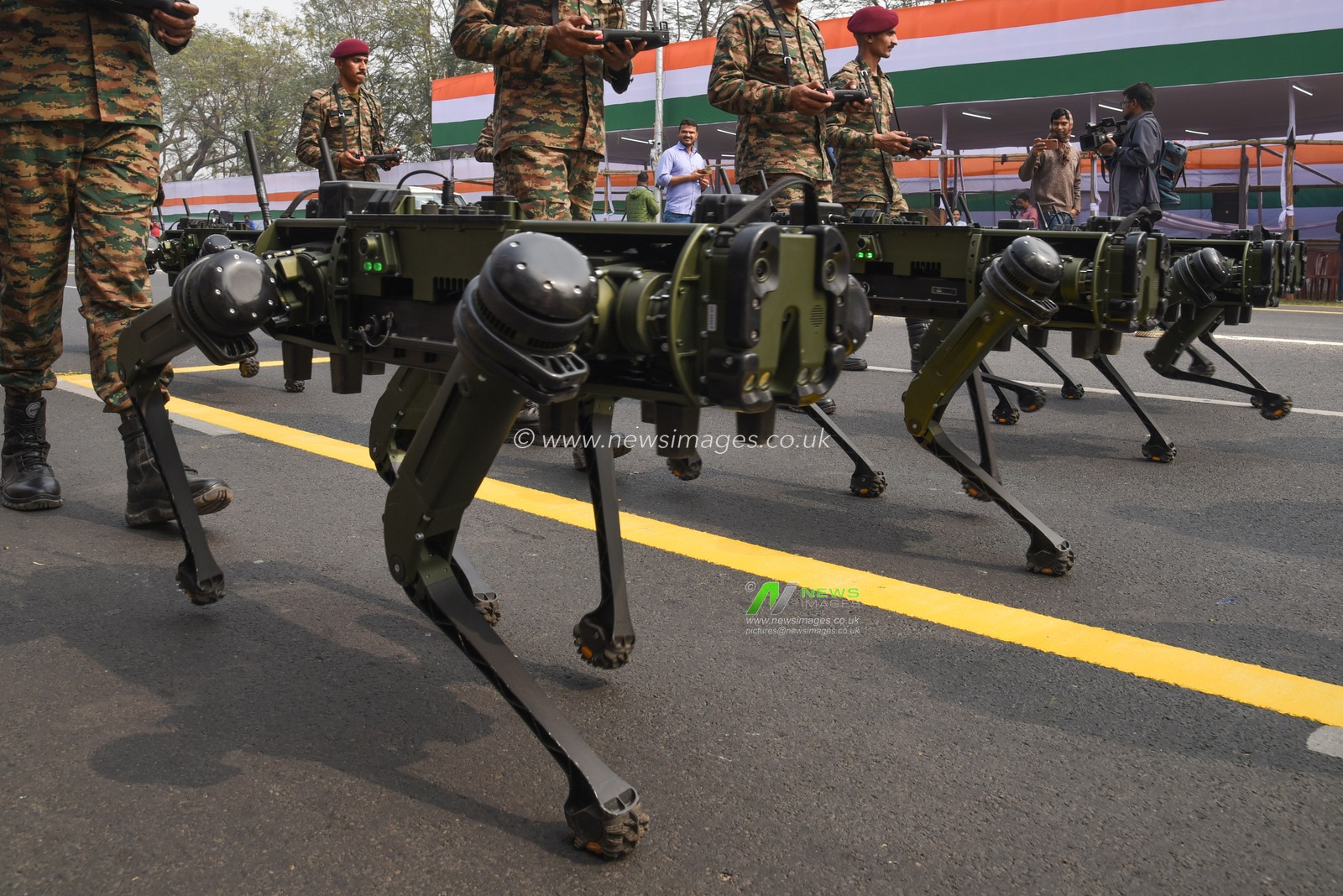 Indian Army  showcases  Robotic Mules  ahead of the Final dress rehearsal for the upcoming Republic Day parade in Red Road , Kolkata, India, on January 24, 2025. Indian Army Robotic Mules will also register their presence at the prestigious annual republic day parade for the first time ahead of the Republic Day parade.Pictures by Debajyoti Chakraborty.(Photo: Debajyoti Chakraborty/News Images)
