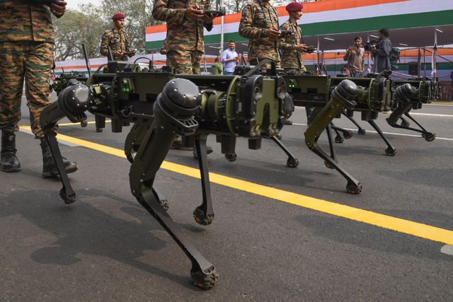 Indian Army  showcases  Robotic Mules  ahead of the Final dress rehearsal for the upcoming Republic Day parade in Red Road , Kolkata, India, on January 24, 2025. Indian Army Robotic Mules will also register their presence at the prestigious annual republic day parade for the first time ahead of the Republic Day parade.Pictures by Debajyoti Chakraborty.(Photo: Debajyoti Chakraborty/News Images)