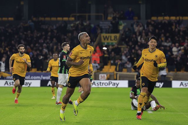 Mario Lemina of Wolverhampton Wanderers celebrates scoring to make it 1-0 during the Emirates FA Cup 5th Round match Wolverhampton Wanderers vs Brighton and Hove Albion at Molineux, Wolverhampton, United Kingdom, 28th February 2024

(Photo by Conor Molloy/News Images)