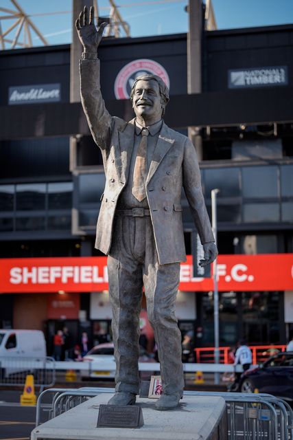 A general view of the Derek Dooley statue during the Sky Bet Championship match Sheffield United vs Blackburn Rovers at Bramall Lane, Sheffield, United Kingdom on 22 April 2026

(Photo by Maynard Manyowa/News Images)