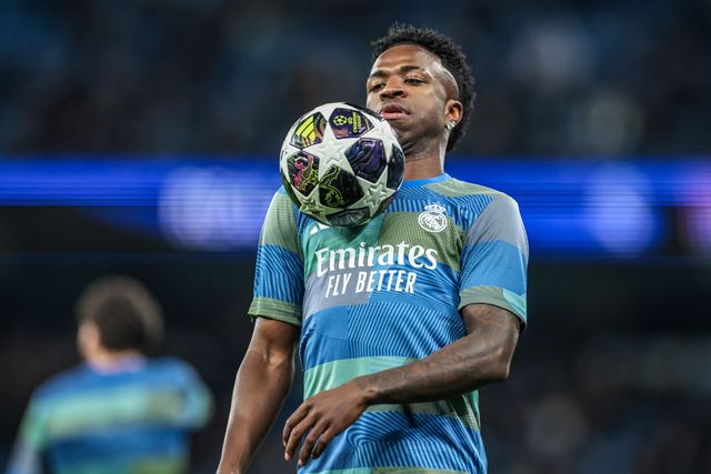 Vinicius Junior of Real Madrid in the pregame warmup session during the UEFA Champions League last 16 second leg match Manchester City vs Real Madrid at The City of Manchester Stadium, Manchester, United Kingdom on 17 March 2026

(Photo by Mark Cosgrove/News Images)