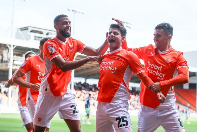 Rob Apter of Blackpool celebrates his goal to make it 2-0 during the Sky Bet League 1 match Blackpool vs Burton Albion at Bloomfield Road, Blackpool, United Kingdom, 28th September 2024

(Photo by Gareth Evans/News Images)