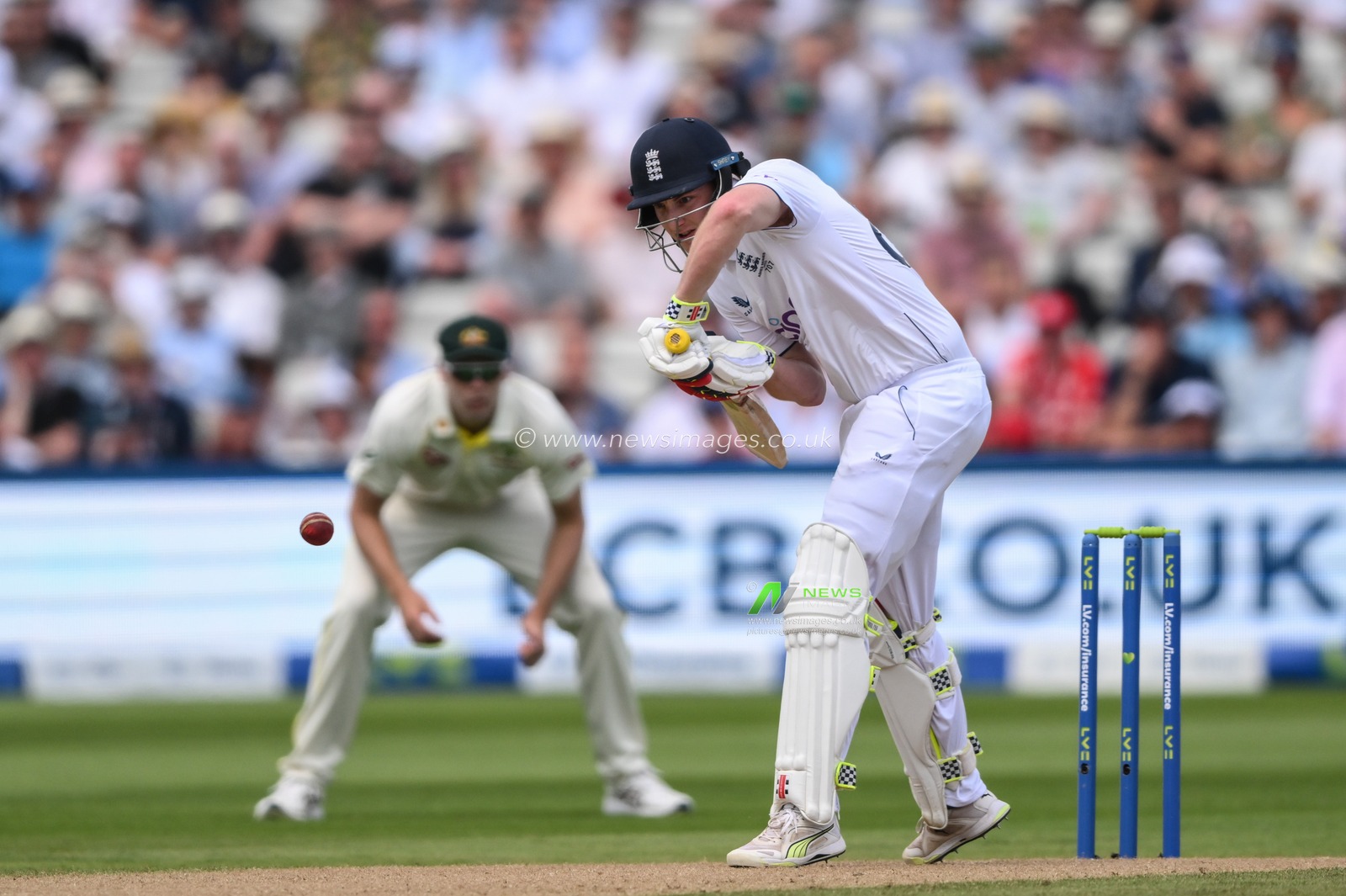 Harry Brook of England makes one run during the LV= Insurance Ashes First Test Series Day 1 England vs Australia at Edgbaston, Birmingham, United Kingdom, 16th June 2023

(Photo by Craig Thomas/News Images)