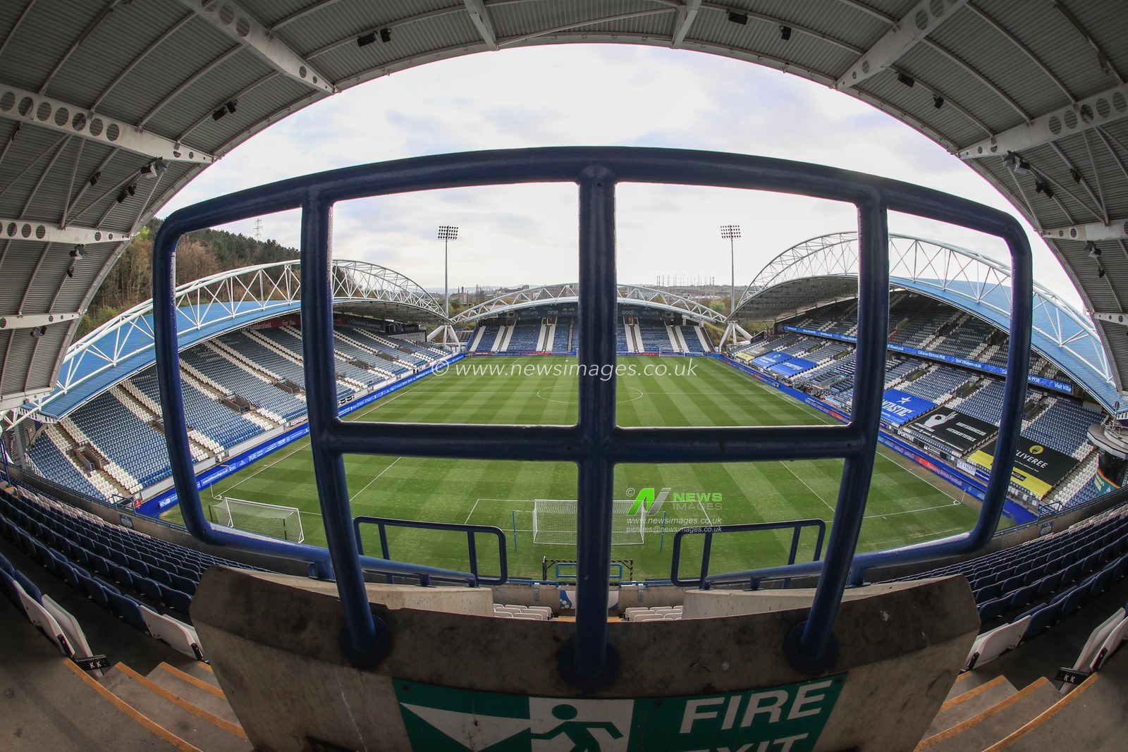 A general view of the John Smiths Stadium from behind the safety barrier ahead of this evenings Yorkshire Derby, Huddersfield Town vs Barnsley