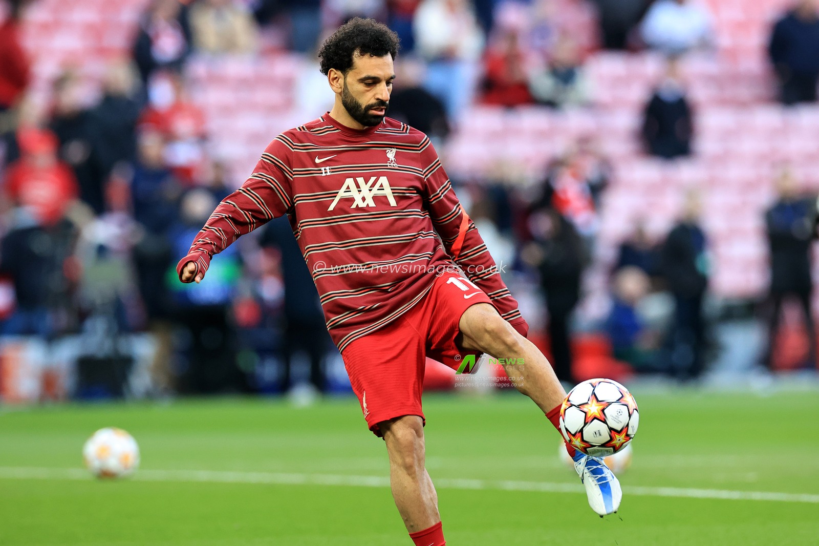 Mohamed Salah #11 of Liverpool during the pre-match warm-up