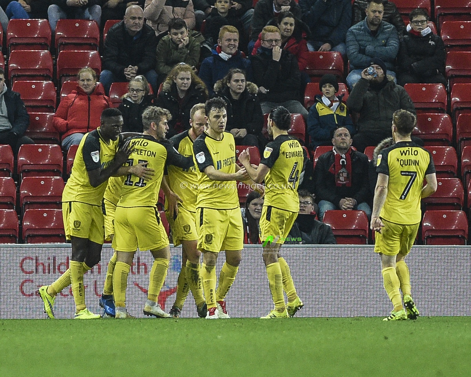 26th November 2019, Stadium Of Light, Sunderland, England; Sky Bet League 1, Sunderland v Burton Albion : Liam Boyce (27) of Burton Albion celebrates with his team mates after scoring a goal

Credit: Iam Burn/News Images