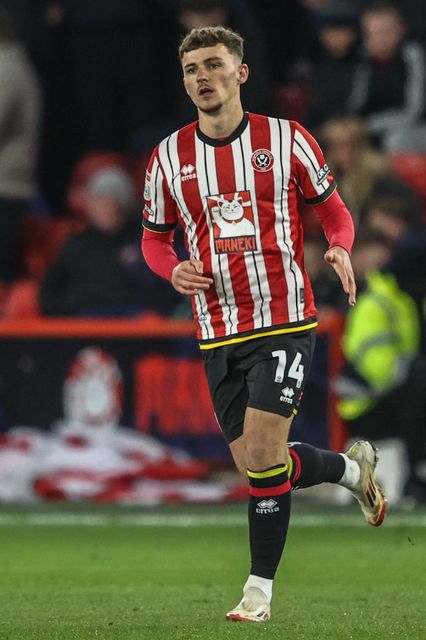Harrison Burrows of Sheffield United during the Sky Bet Championship match Sheffield United vs Coventry City at Bramall Lane, Sheffield, United Kingdom, 28th March 2025

(Photo by Alfie Cosgrove/News Images)