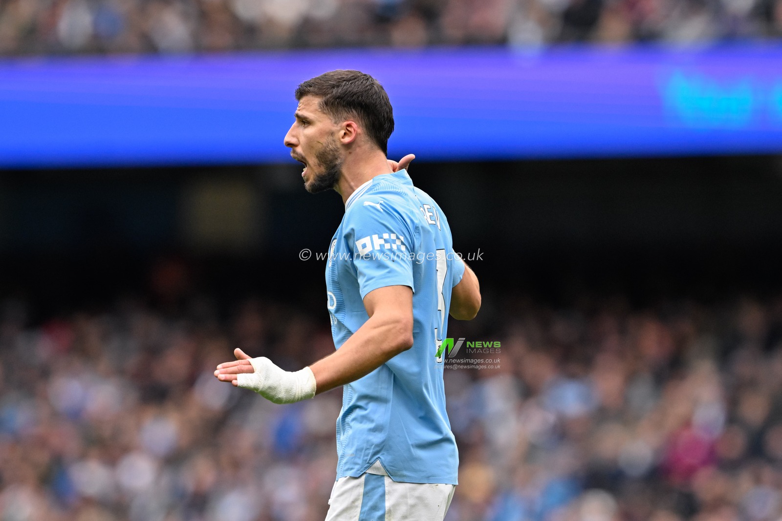 RÃºben Dias of Manchester City reacts, during the Premier League match Manchester City vs Luton Town at Etihad Stadium, Manchester, United Kingdom, 13th April 2024

(Photo by Cody Froggatt/News Images)