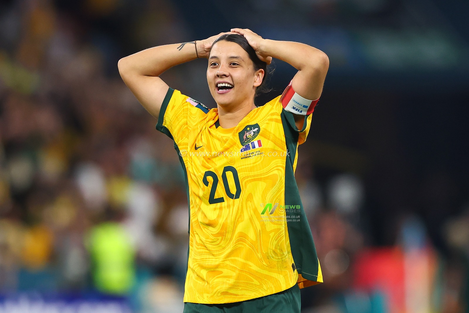 Sam Kerr #20 of Australia celebrates winning on penalties  the FIFA Women's World Cup 2023 Quarter-Final match Australia Women vs France Women at Suncorp Stadium, Brisbane, Australia, 12th August 2023

(Photo by Patrick Hoelscher/News Images)