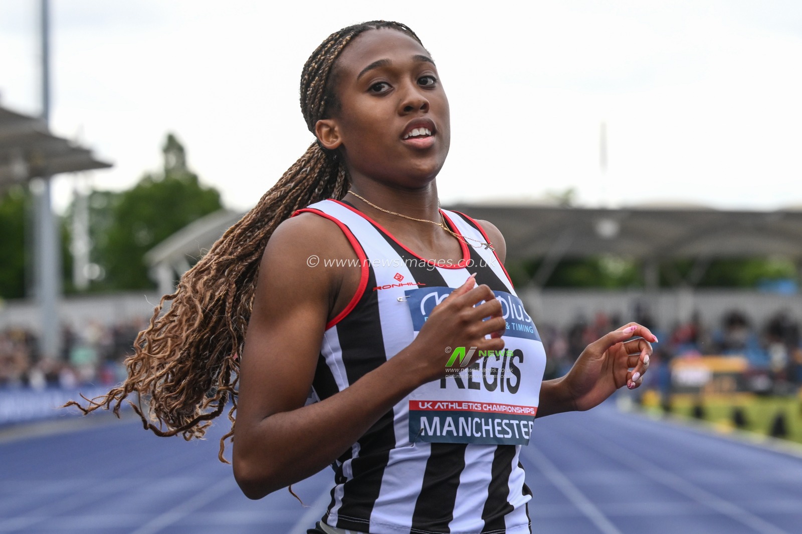 Regis wins the first Heat during the Microplus UK Athletics Championships Day 1 at Manchester Regional Arena, Manchester, United Kingdom, 29th June 2024

(Photo by Craig Thomas/News Images)