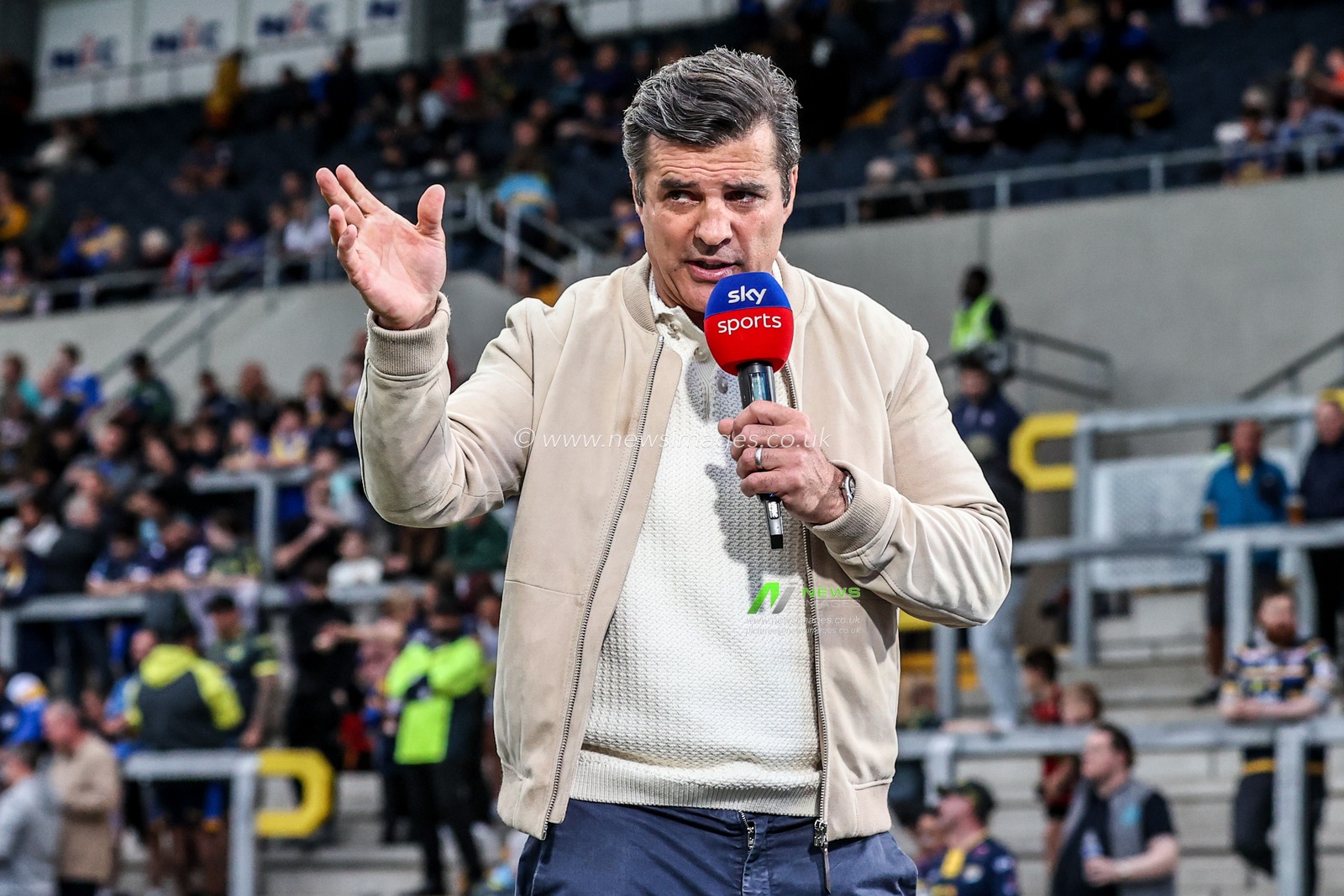 Sky Sports Rugby League presenter Brian Carney during the Betfred Super League round 10 match Leeds Rhinos vs Wakefield Trinity at AMT Headingley Stadium, Leeds, United Kingdom on 01 May 2026

(Photo by Alfie Cosgrove/News Images)
