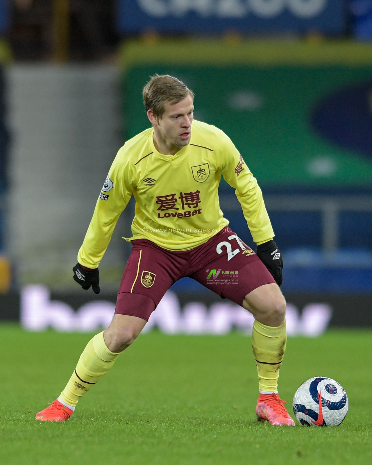 Matej Vydra #27 of Burnley with the ball