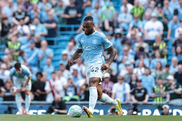 Antonie Semenyo of Manchester City with the ball during the Premier League match Manchester City vs Aston Villa at Etihad Stadium, Manchester, United Kingdom on 24 May 2026

(Photo by Mark Cosgrove/News Images)
