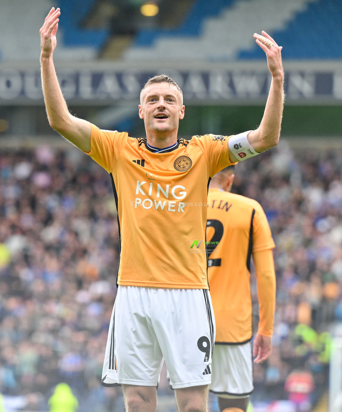 Jamie Vardy #9 of Leicester City celebrates his goal, during the Sky Bet Championship match Blackburn Rovers vs Leicester City at Ewood Park, Blackburn, United Kingdom, 1st October 2023

(Photo by Cody Froggatt/News Images)