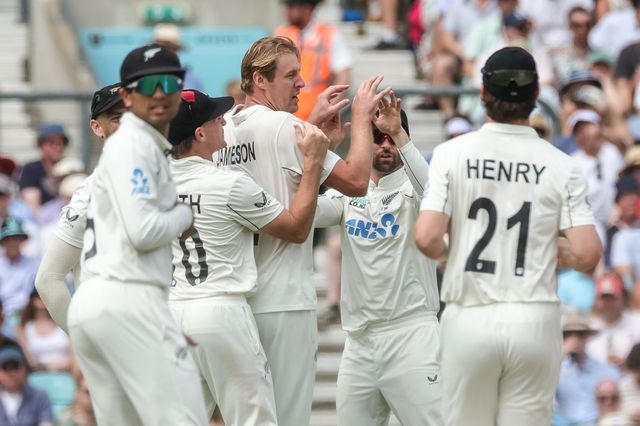 Kyle Jamieson of New Zealand celebrates the wicket of Jacob Bethell of England during the 2nd Rothesay Test Match Day 4 match England vs New Zealand at The Kia Oval, London, United Kingdom on 20 June 2026

(Photo by Mark Cosgrove/News Images)