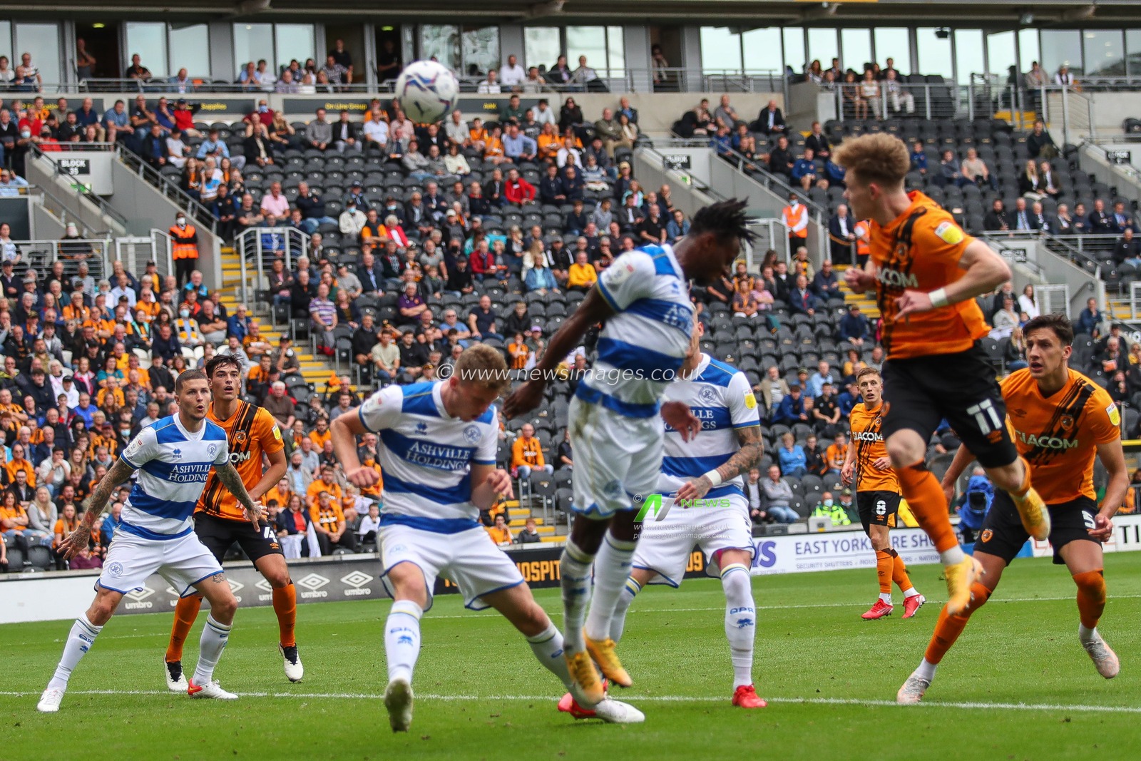 Keane Lewis-Potter #11 of Hull City heads towards the goal