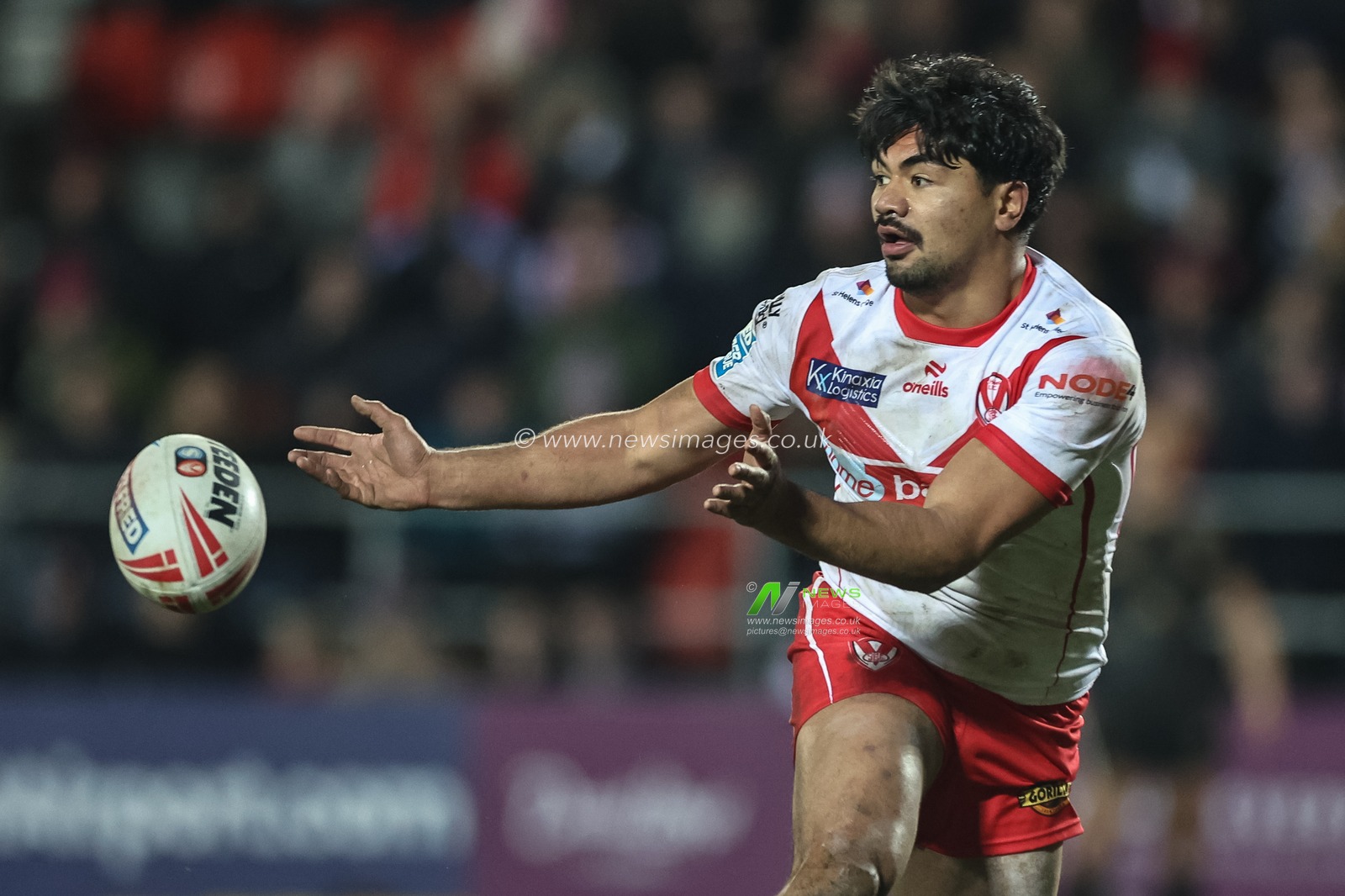 James Bell of St. Helens in action during the Betfred Super League Round 3 match St Helens vs Leigh Leopards at Totally Wicked Stadium, St Helens, United Kingdom, 1st March 2024

(Photo by Mark Cosgrove/News Images)