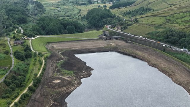 Woodhead Reservoir walter levels drop to one of the lowest points in recent times as grass and other plants start to grow on the Reservoir silt bed at Woodhead, Glossop, United Kingdom, 31st July 2025

(Photo by Mark Cosgrove/News Images)