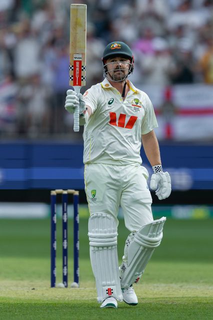 Travis Head of Australia raises bat after scoring a century during the NRMA Insurance Ashes First Test Day 2 Australia vs England at Optus Stadium, Perth, Australia, 22nd November 2025

(Photo by Santanu Banik/News Images)

*** GER AUT SUI OUT ***
