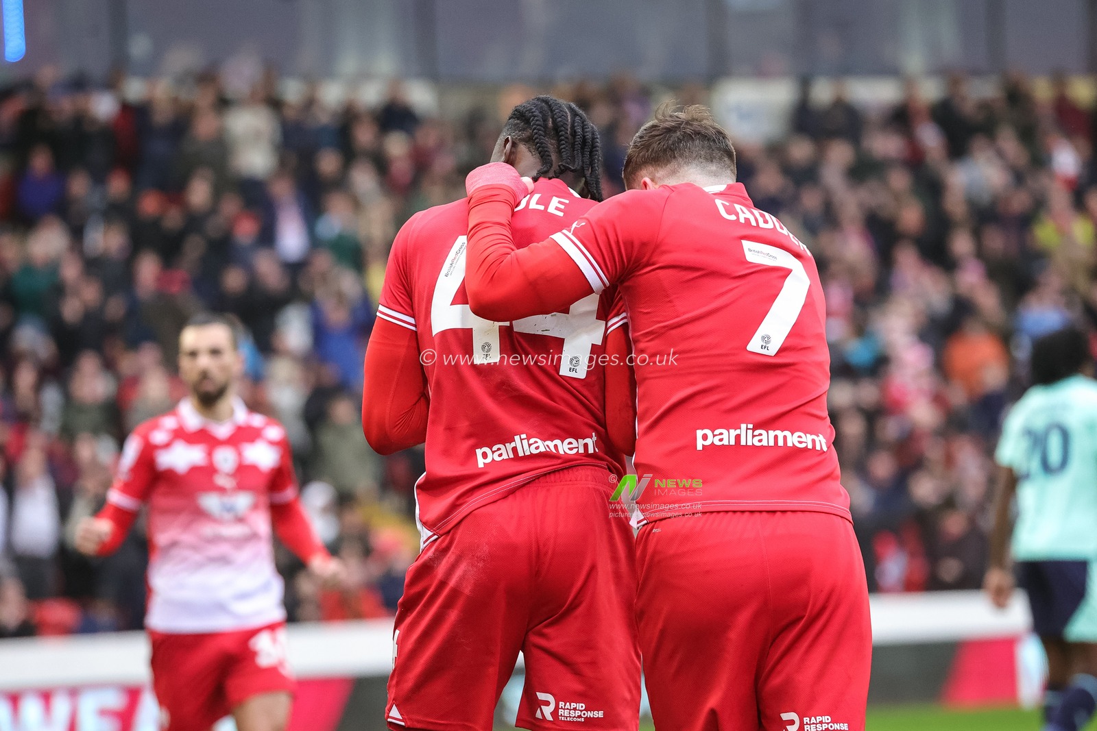 Devante Cole #44 of Barnsley celebrates his goal to make it 1-0 during the Sky Bet League 1 match Barnsley vs Fleetwood Town at Oakwell, Barnsley, United Kingdom, 28th October 2023

(Photo by Mark Cosgrove/News Images)
