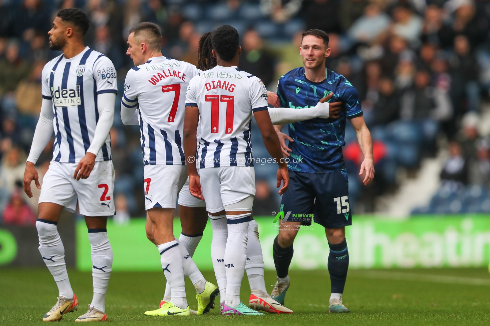 Tempers begin to flair during the Sky Bet Championship match West Bromwich Albion vs Stoke City at The Hawthorns, West Bromwich, United Kingdom, 17th December 2023

(Photo by Gareth Evans/News Images)