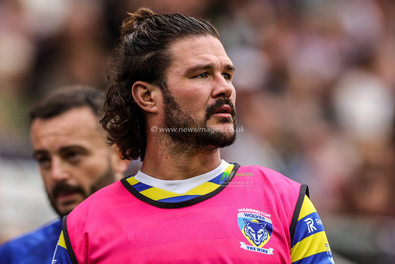 James Bentley of Warrington Wolves warms up during the Betfred Super League round 20 match Leigh Leopards vs Warrington Wolves at Leigh Sports Village, Leigh, United Kingdom on 25 July 2026

(Photo by Alfie Cosgrove/News Images)