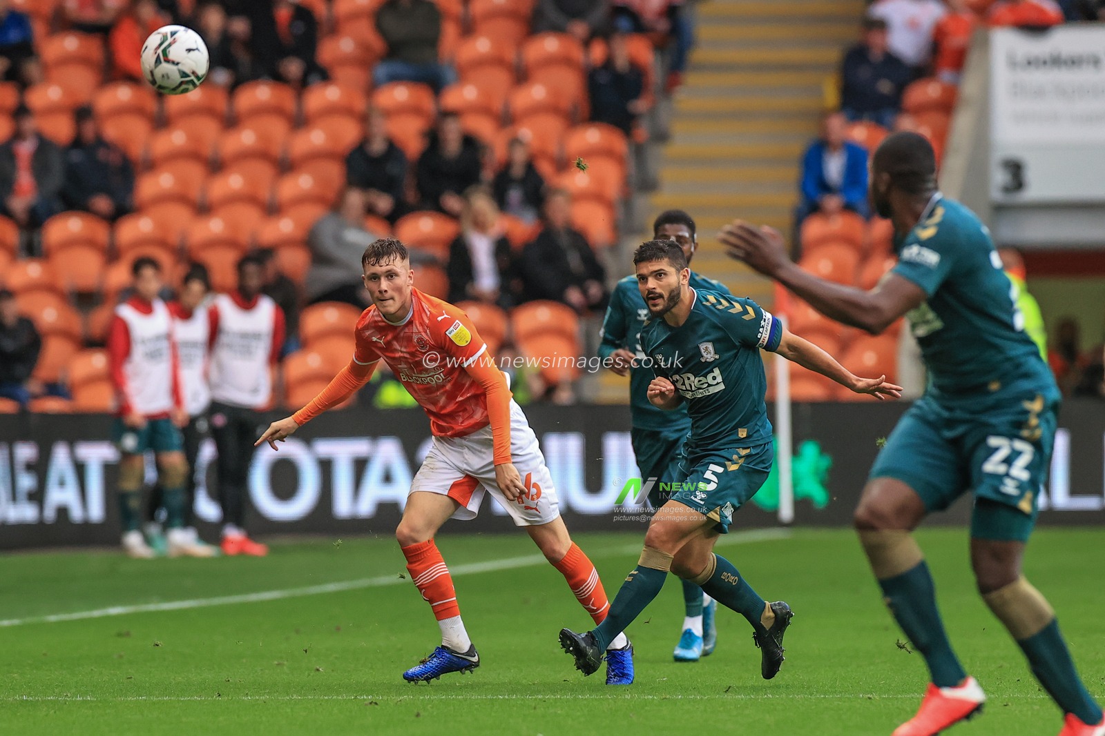 Sonny Carey #16 of Blackpool clears the ball up field