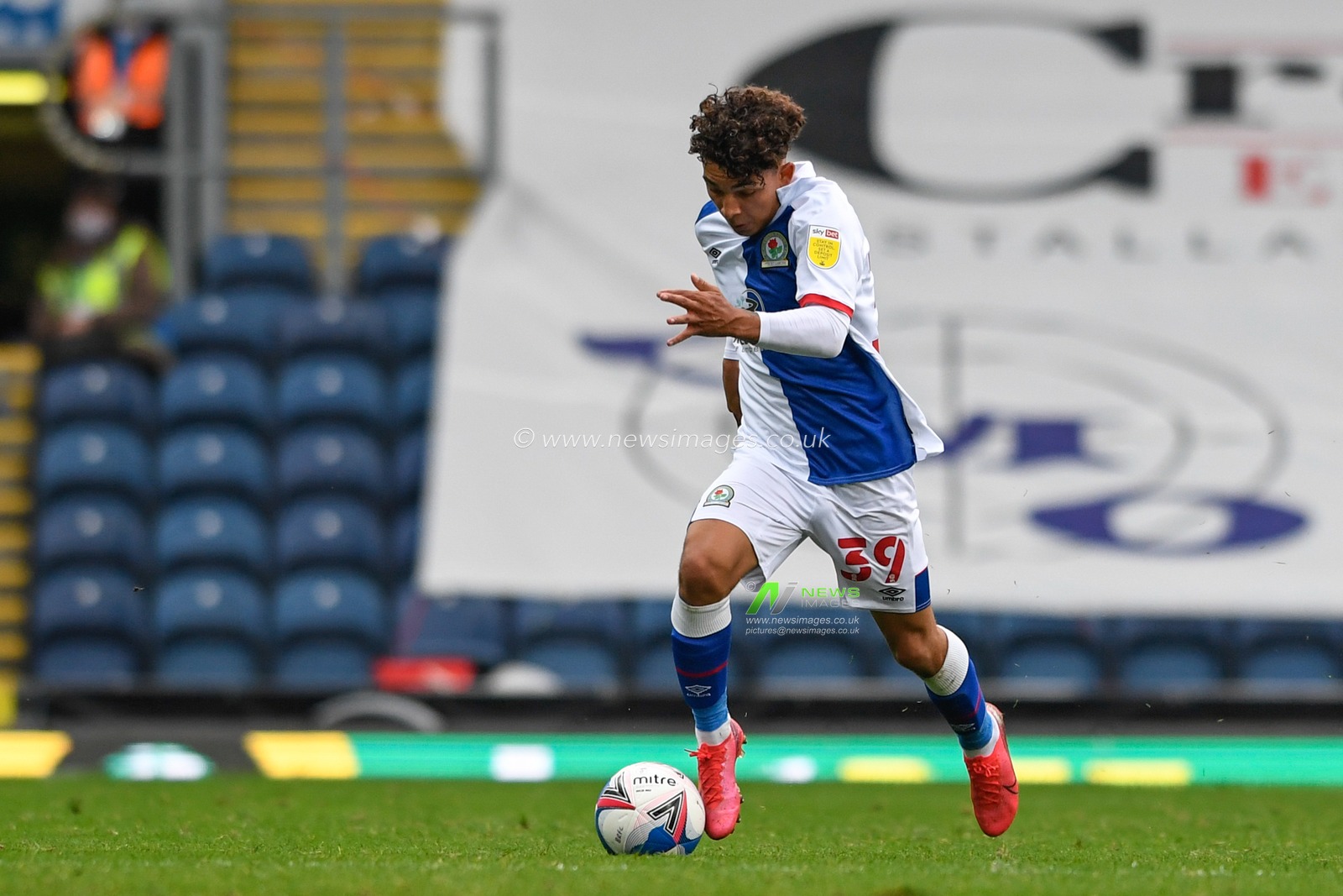 Tyrhys Dolan (39) of Blackburn Rovers runs forward with the ball