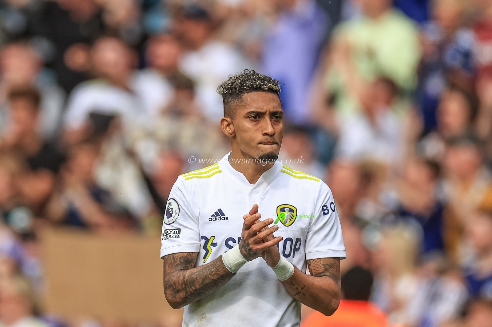 Raphinha #10 of Leeds United applauds the fans after the final whistle