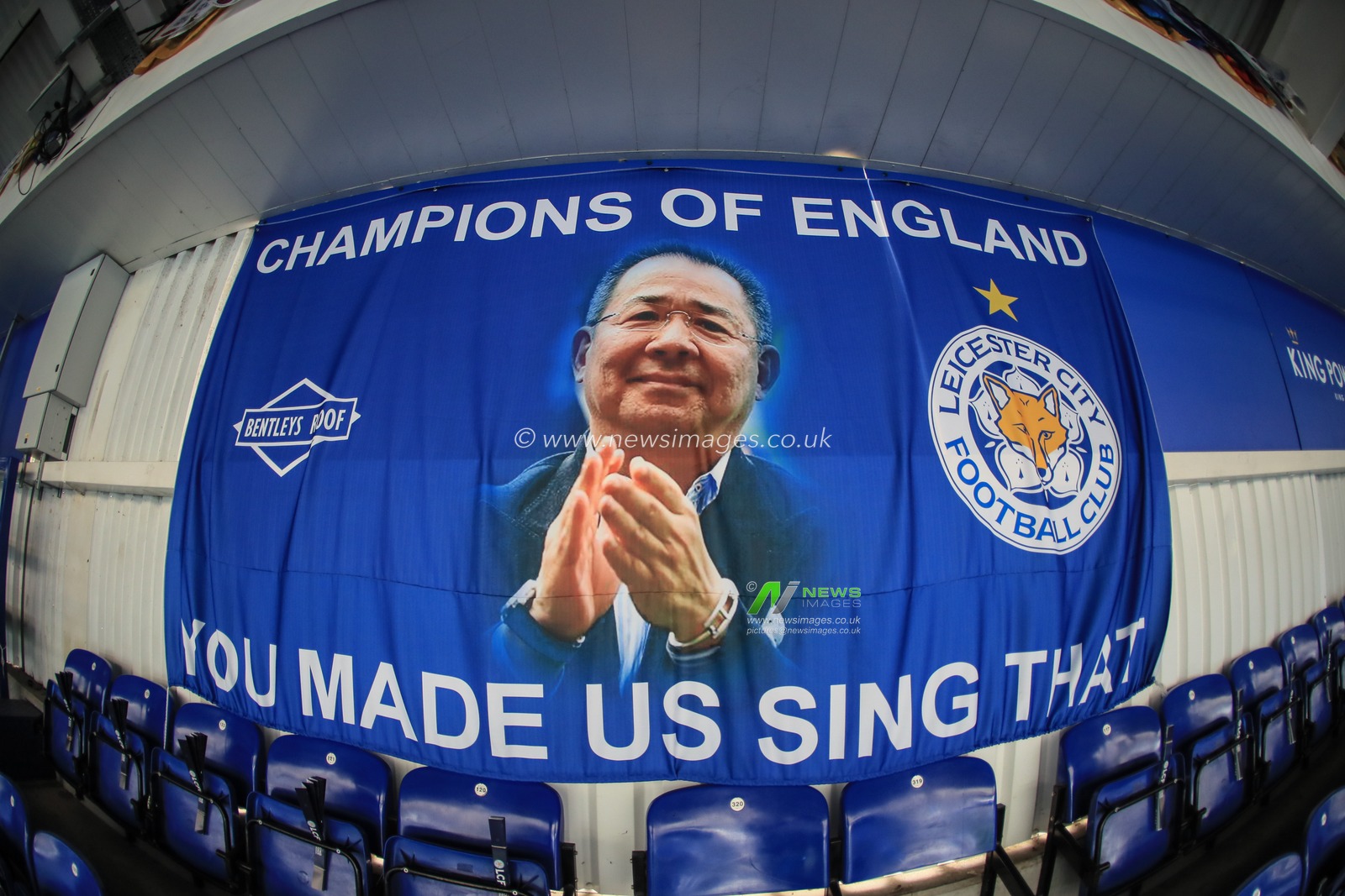 1st December 2019, King Power Stadium, Leicester, England; Premier League, Leicester City v Everton : A memorial flag of Vichai Srivaddhanaprabha in the King Power Stadium 


Credit: Mark Cosgrove/News Images
