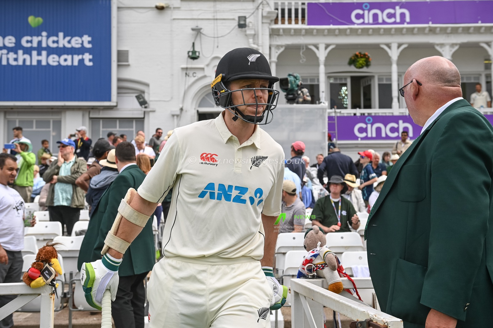 Michael Bracewell of New Zealand heads back out after play resumes during day 2 of the 2nd Test between the New Zealand Blackcaps and England at Trent Bridge Cricket Ground, Nottingham, England on Saturday 11 June 2022.