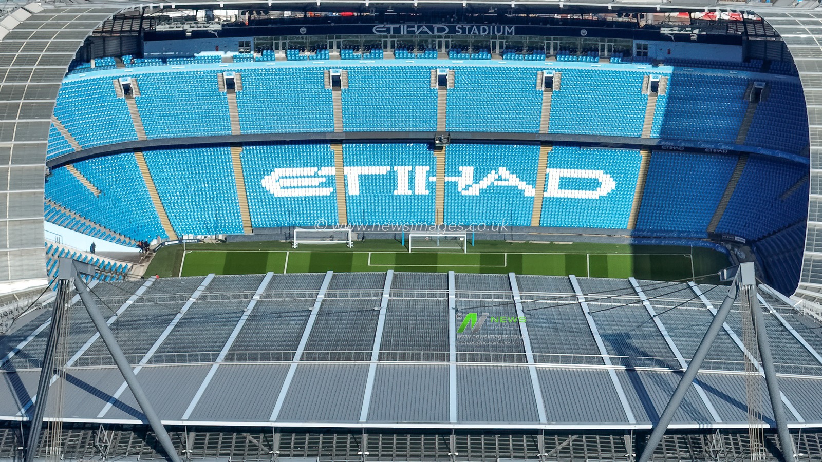 White Etihad logo is embedded in the seating at the Etihad Stadium during the Premier League match Manchester City vs Manchester United at Etihad Stadium, Manchester, United Kingdom, 3rd March 2024

(Photo by Mark Cosgrove/News Images)