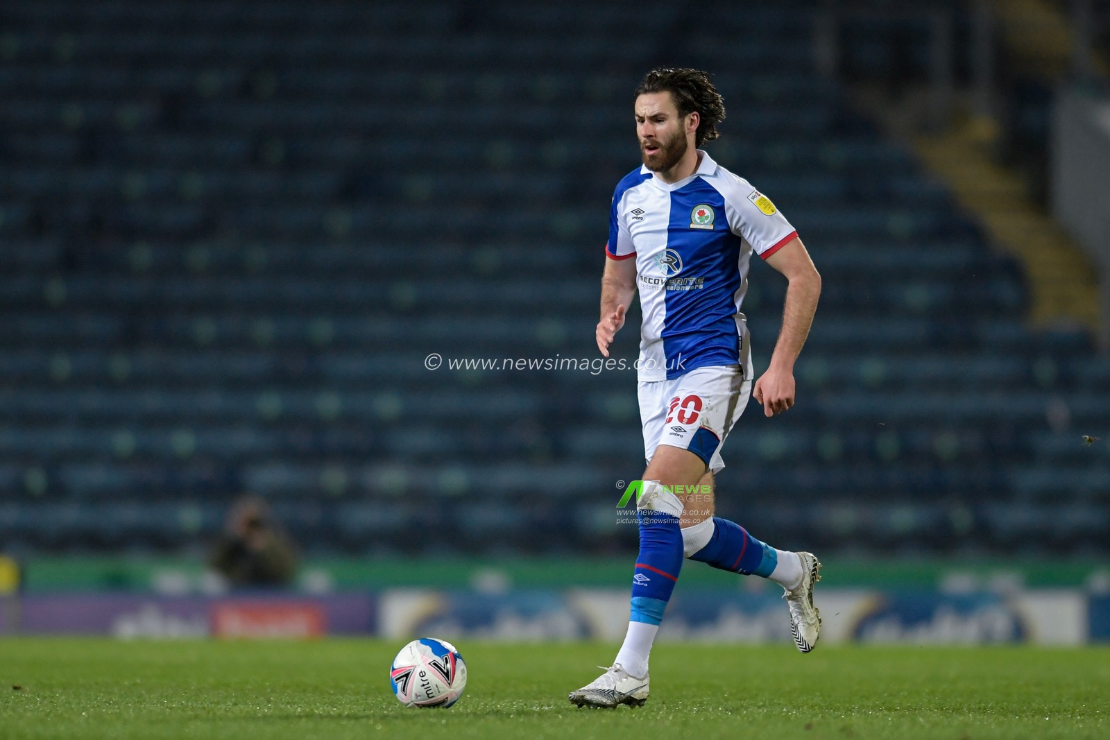 Ben Brereton #20 of Blackburn Rovers runs with the ball