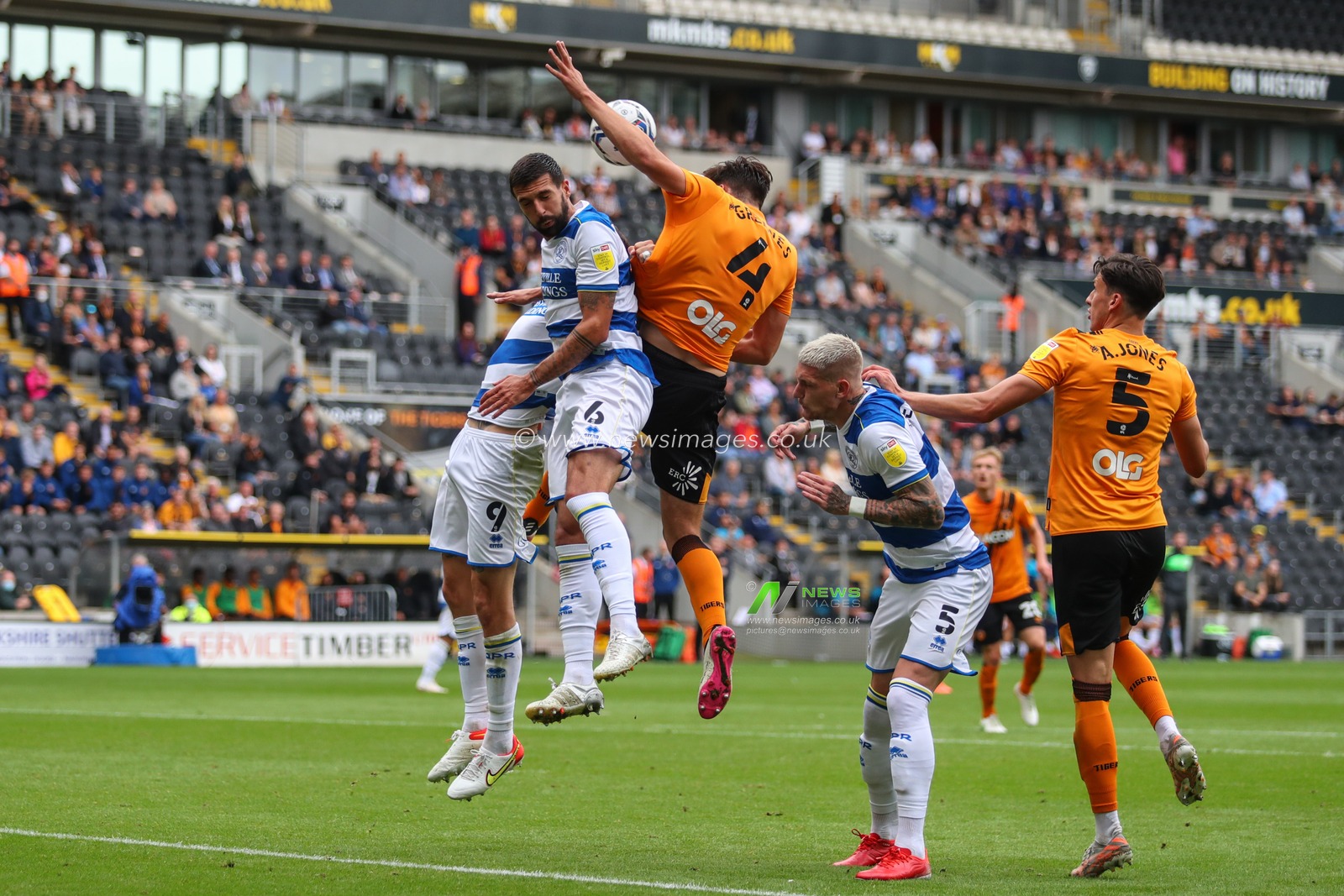 Jacob Greaves #4 of Hull City gets up to head towards goal