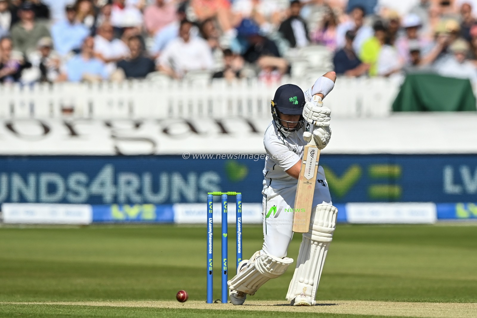 Peter Moor of Ireland plays a defensive shot during the LV= Insurance Test match Day 2 England vs Ireland at Lords, London, United Kingdom, 2nd June 2023

(Photo by Craig Thomas/News Images)