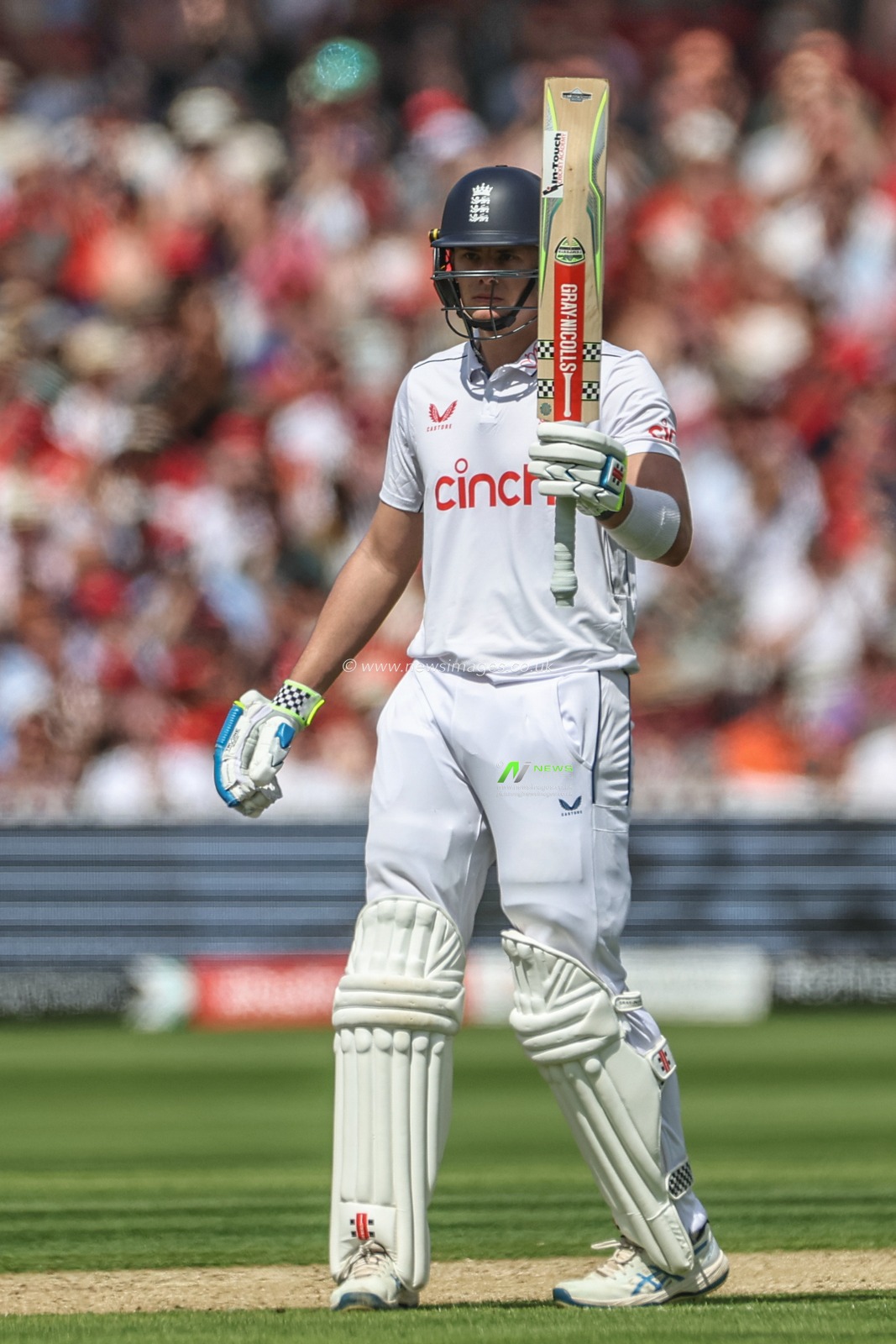 Jamie Smith of England celebrates a half century (50 runs) during the Rothesay Test Match Day Two England v West Indies at Lords, London, United Kingdom, 11th July 2024

(Photo by Mark Cosgrove/News Images)