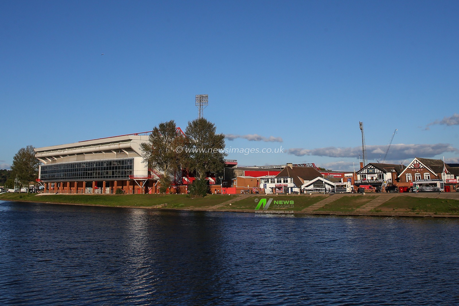 A general view of City Ground over the river Trent before the Premier League match Nottingham Forest vs Fulham at City Ground, Nottingham, United Kingdom, 16th September 2022

(Photo by Gareth Evans/News Images)