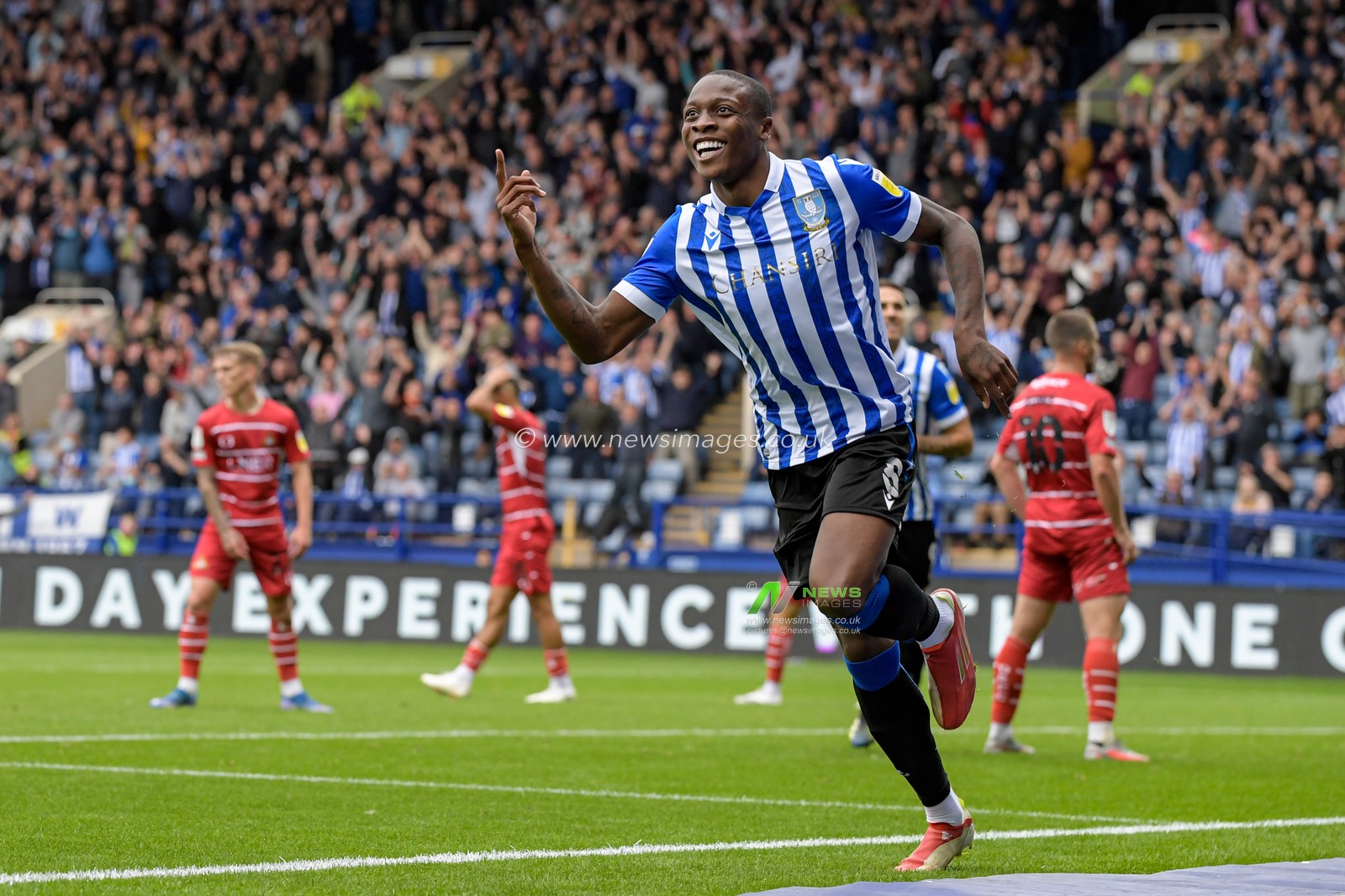 Dennis Adeniran #8 of Sheffield Wednesday celebrates scoring a goal to make it 2-0