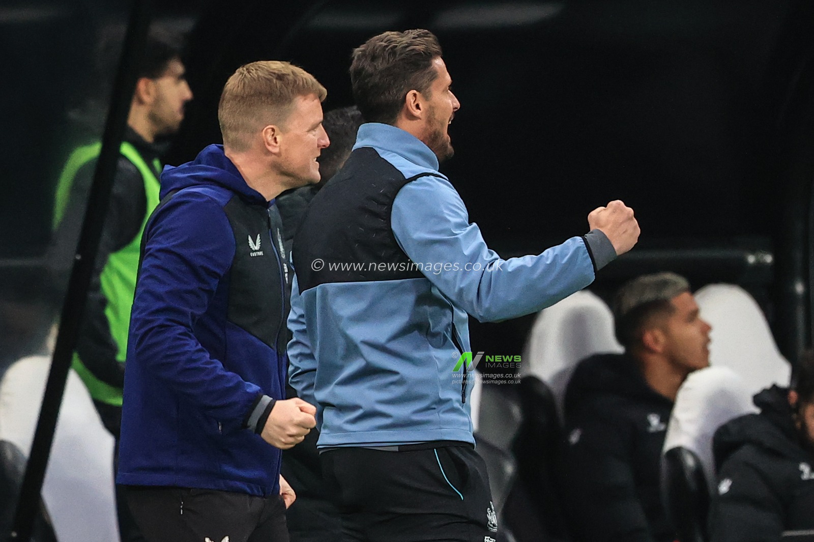 Eddie Howe manager of Newcastle United celebrates Allan Saint-Maximin #10 of Newcastle Unitedâ€™s goal to make it 1-0