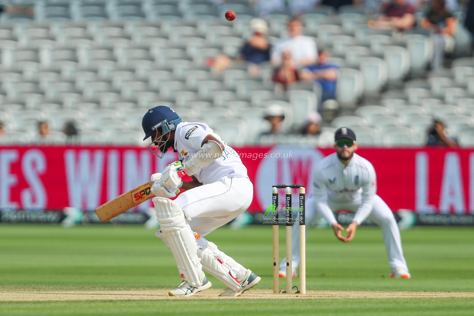 Prabath Jayasuriya of Sri Lanka ducks an 81.5 mph ball delivered by Gus Atkinson of England during the England v Sri Lanka 2nd Rothesay Test Match Day 4 at Lords, London, United Kingdom, 1st September 2024

(Photo by Izzy Poles/News Images)