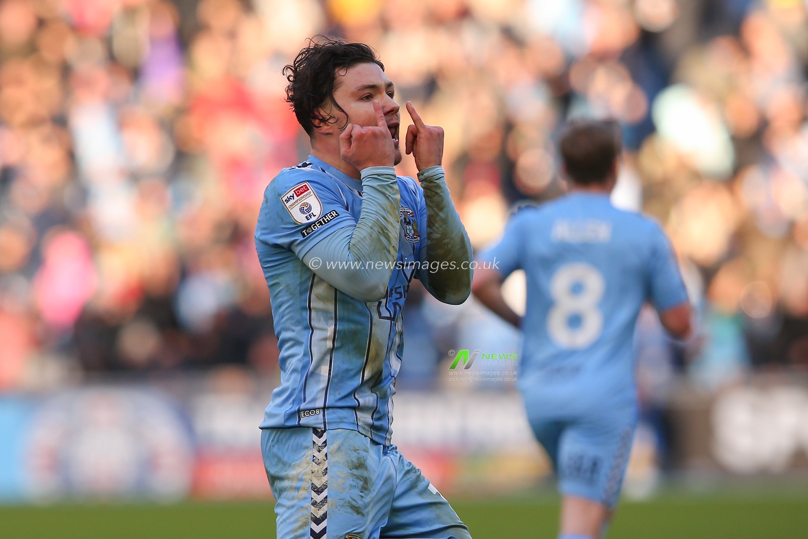 Callum O'Hare of Coventry City celebrates his goal to make it 1-1 during the Sky Bet Championship match Coventry City vs Leicester City at Coventry Building Society Arena, Coventry, United Kingdom, 13th January 2024

(Photo by Gareth Evans/News Images)