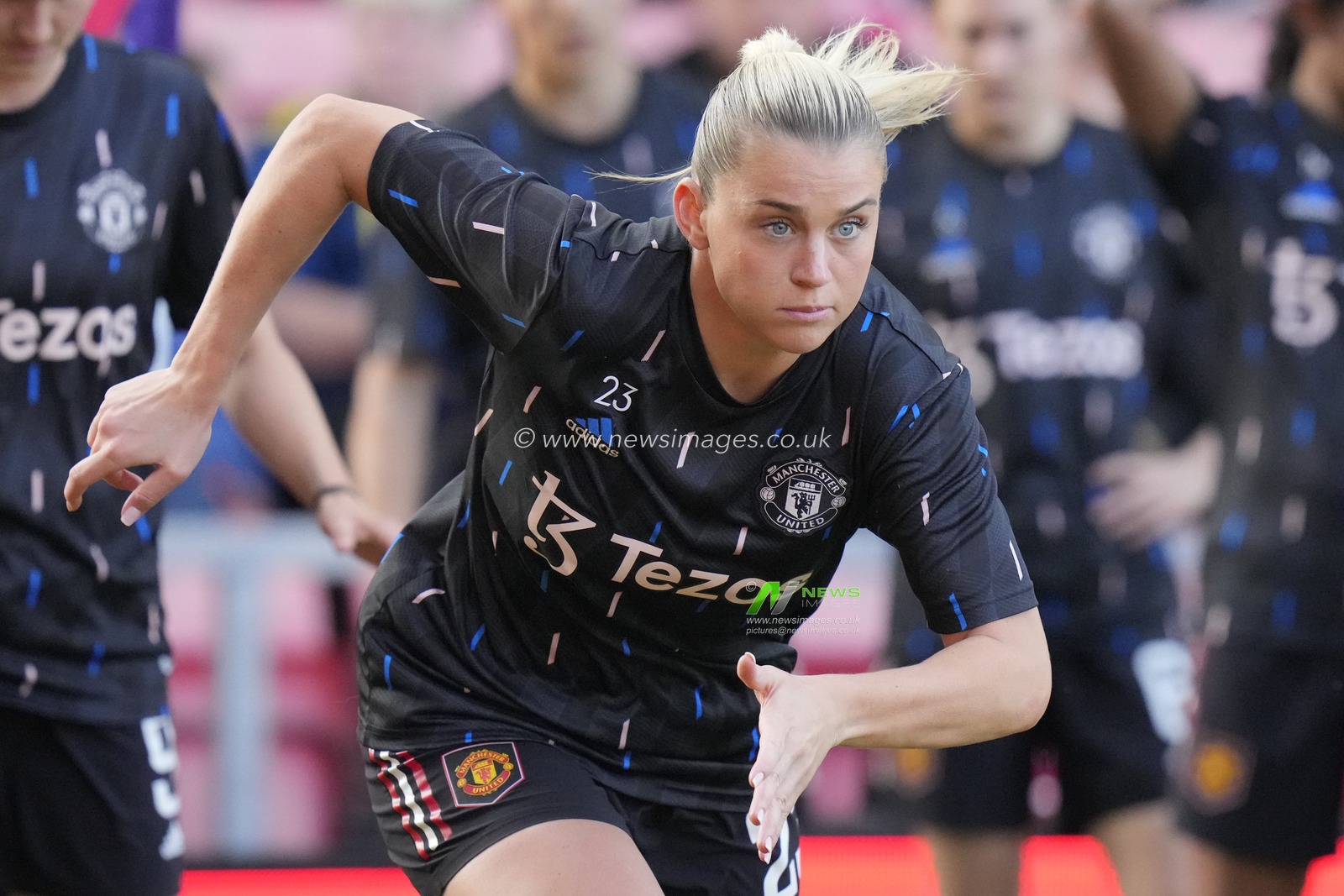Alessia Russo #23 of Manchester United warms up before  the The FA Women's Super League match Manchester United Women vs Manchester City Women at Leigh Sports Village, Leigh, United Kingdom, 21st May 2023

(Photo by Steve Flynn/News Images)